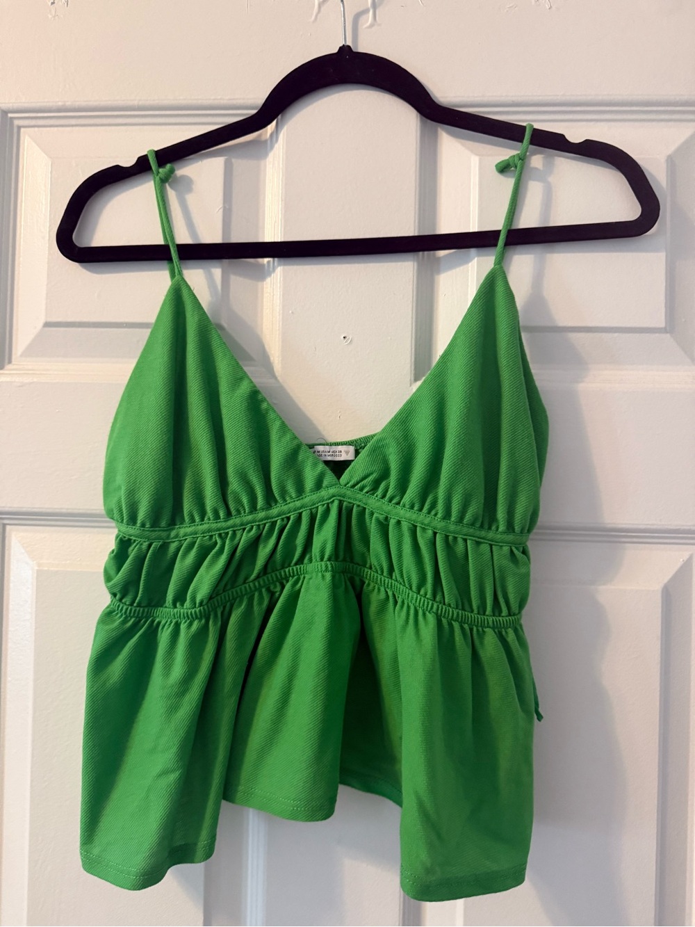 Zara Bright Green Ruched Spaghetti-Strap Camisole